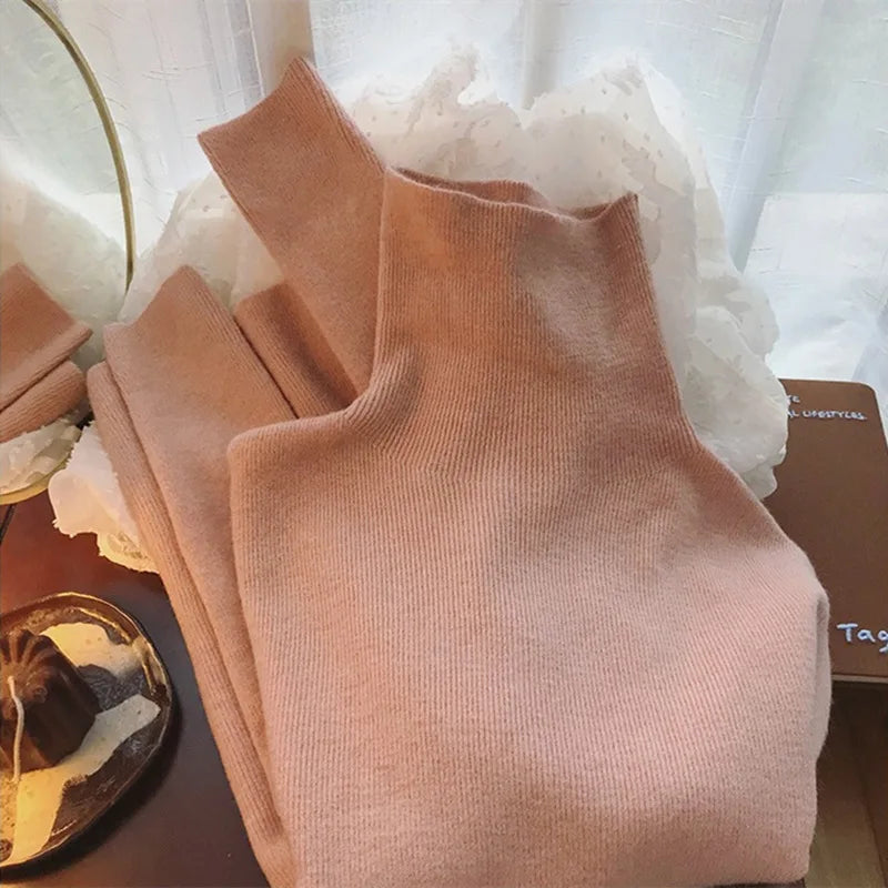 Solid Color High Neck Sweater For Women 2026 Spring Autumn Pollovers Top Female Bottoming Jumper Basic Shirt Pull Femme