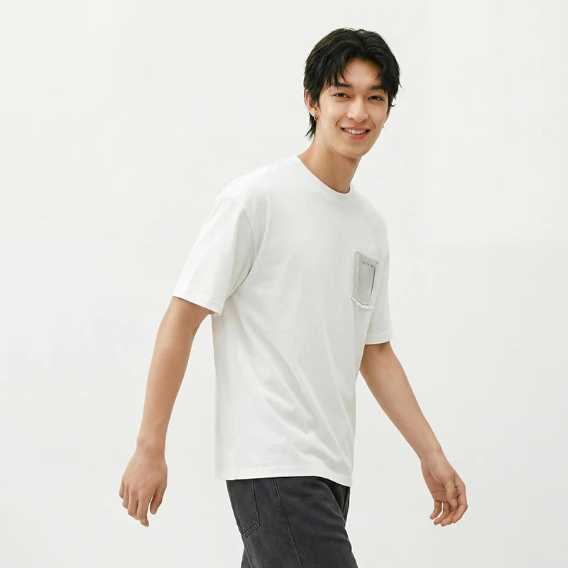 Semir Mens Tshirt 2026 Vintage Washed Printed Knitted Fake Pocket Loose Crew Neck Casual Fashion Soft