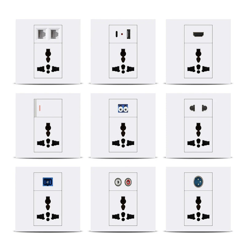 Universal 3-pin Wall Power Socket with Cat6 Network /HDML /USB Type-c/Fiber UK Wall PC Socket Intelligent Electrical Outlet plug