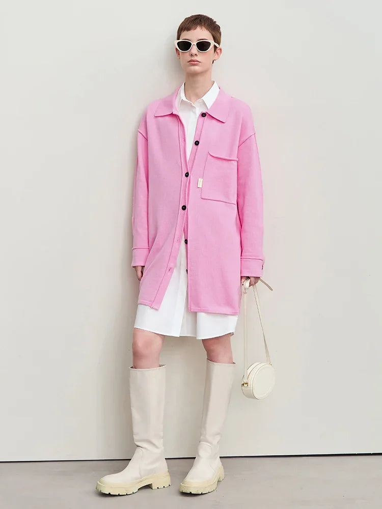 អាវក្រៅ Amii Minimalism រដូវស្លឹកឈើជ្រុះឆ្នាំ ២០២៤ សម្រាប់ស្ត្រី Lapel Drop Shoulder Shirt អាវប៉ាក់វែងរលុងសម្រាប់ Streetwear អាវយឺតនារី 12453071