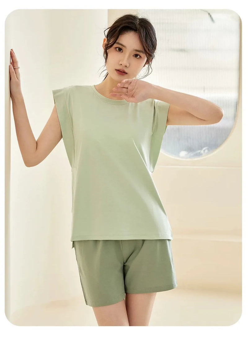 Cotton Nightie with Bra Summer Clothes 2 Piece Set Women's Pajamas Home Wear Women Nightwear Thin Sleeveless Sleepwear Pyjama