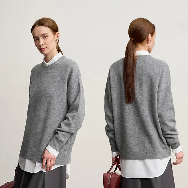 Amii Woman Minimalist Knit Pullover Versatile Casual O-Neck Loose Warm Basic Tops 2026 Winter New Sweater for Ladies 12554059
