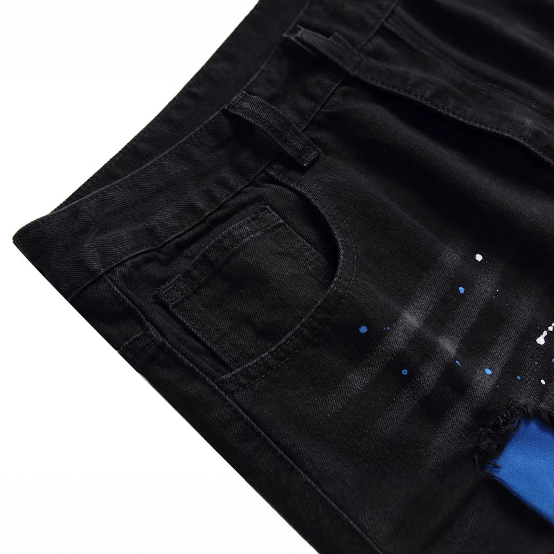 New Fall Collection of Men's Black Jeans with Distressed Details, Made From Stretch Denim, in Asian Sizes.