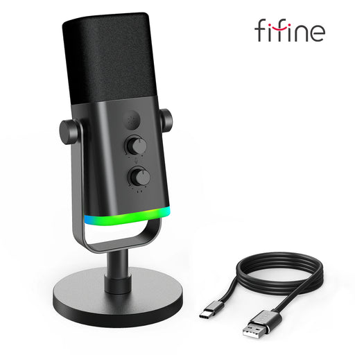 FIFINE USB/XLR Dynamic Microphone with RGB Control/Headphone jack/Mute,MIC for PC Gaming Recording Streaming AmpliGame-AM8