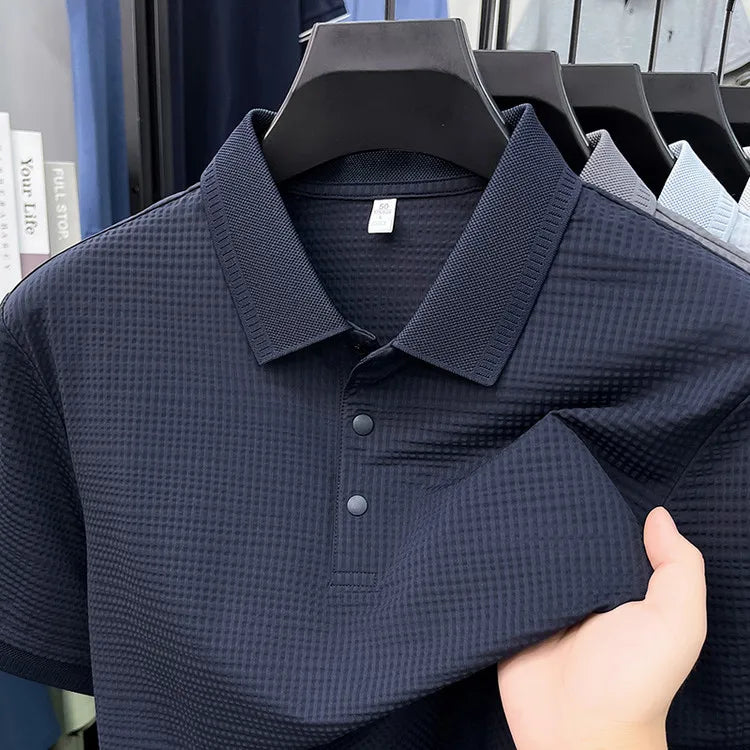 2026 Men's Waffle Knit Polo Shirt - 3D Textured Lapel, Quick Dry & Stretchy, Business Casual Style