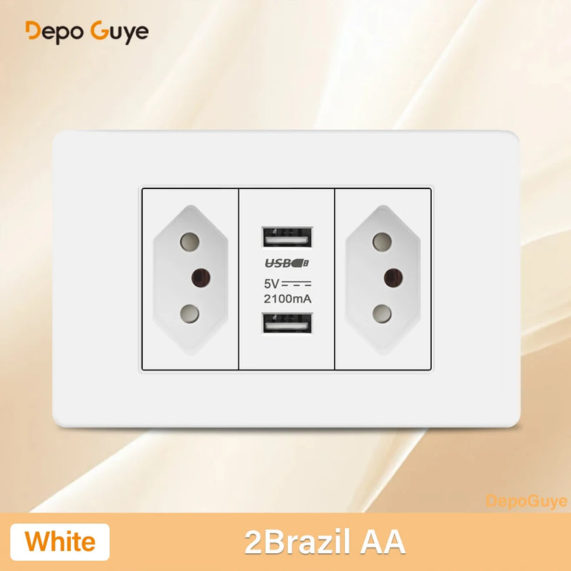 Italy Chile Mexico USB Smart Type-c 20W Fast Charging Wall Outlet plug,Brazil Electric Light Switch Panel Universal usb c Socket
