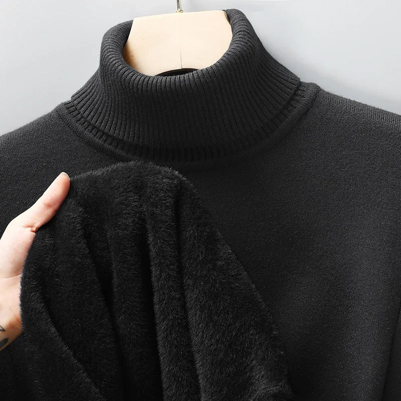 Men's Slim Fit Long Sleeve Turtleneck Sweater Anti-Pilling High Quality Knitted Solid Color Pullover Trendy Men's Clothing