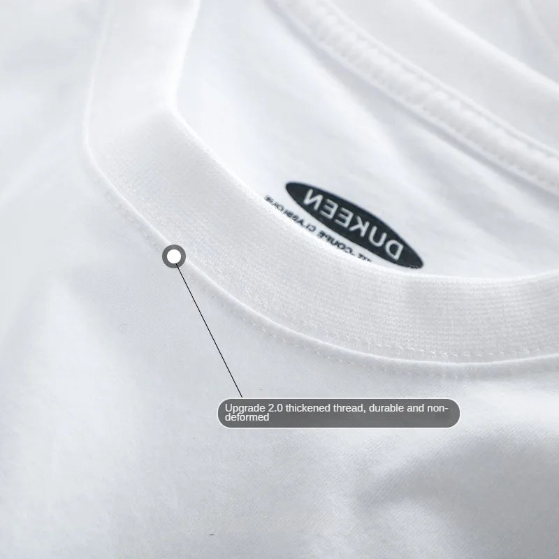 DUKEEN 200G Pure Cotton T Shirts for Men 2024 Summer Fashion Solid Color Crew-Neck Short Sleeve Tees Basic Tops Men's Clothing