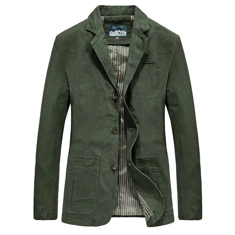 2026 New Men's Khaki Long-Sleeve Jacket, Green Single-Breasted Lapel Coat, Black or Blue Overcoat Available.