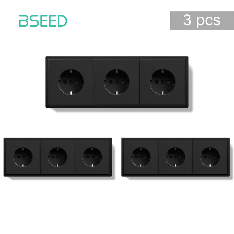 BSEED EU Standard 1/3/5 Pack Triple Wall Electrical Sockets Power Outlets Value Pack White Black Plastic Frame 16A