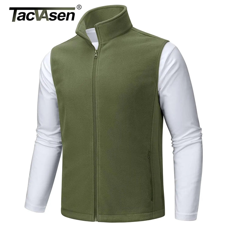 TACVASEN Fleece Vest Jackets Mens Stand Collar Sleeveless Jacket Spring Autumn Casual Waistcoat Fishing Hiking Outdoor Vest Male