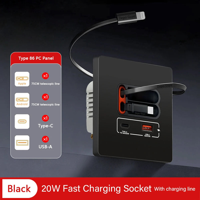 EU Universal  20W USB C Smart Socket Panel With Dual Type-c Fast Charge Ports  Outlet,Mobile phone charging Type-c Socket
