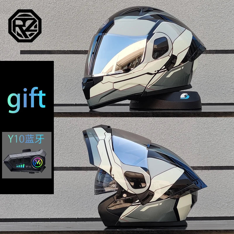 Modular flip motorcycle helmet with Bluetooth earphones, dual lens full helmet ORZ-103
