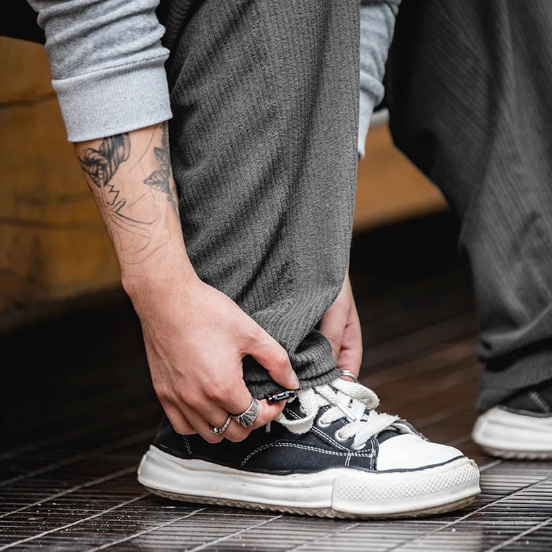 ខោ Maden Workwear បែប Retro ប៉ាក់ចង្កេះយឺត ខោកីឡា ខោជើងវែងបុរស រដូវស្លឹកឈើជ្រុះ