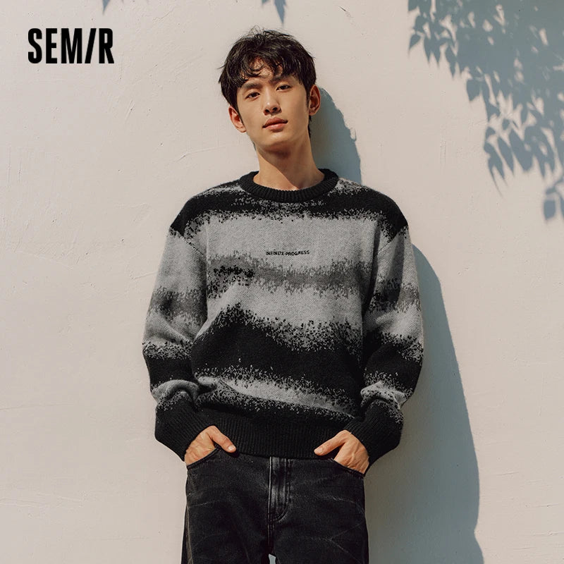 Semir Men Knit Sweater Letter Embroidery Loose Fit Crew Neck Traditional Style 2026 New Winter Daily Wear Urban Casual Style
