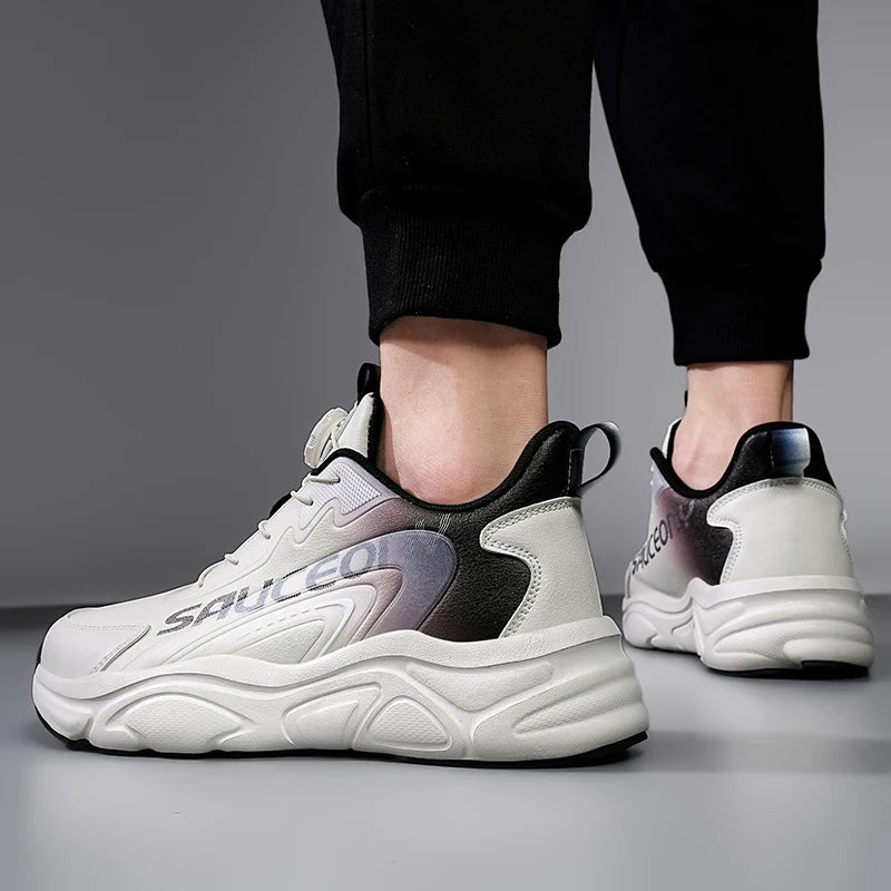 Men's Rotating button casual sneakers spring summer breathable light racing outdoor running shoes soft sole speed sports shoes