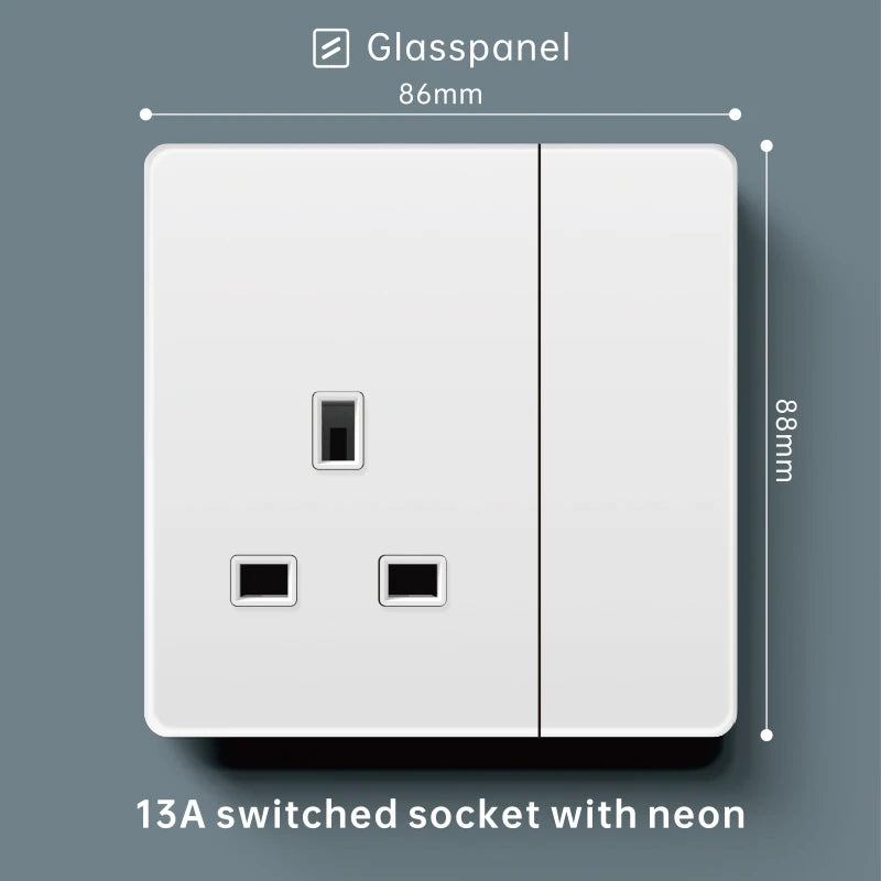 Luxury Skin Feeling Glass Wall Light Switch Button White UK Plug 13A Universal Wall 18W Type-C Fast Charging Socket