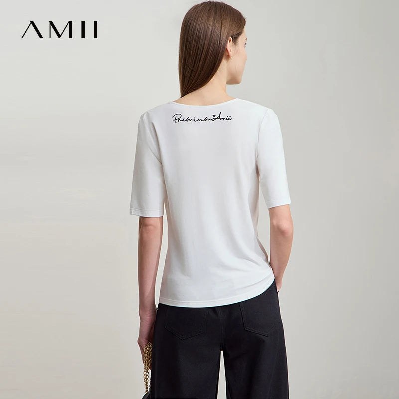 អាវយឺត Amii Minimalist សម្រាប់ស្ត្រី កអាវប៉ាក់ ដៃខ្លី ប៉ាក់ដោយក្រណាត់យឺត អាវប៉ាក់ច្រើនមុខងារ 12542061