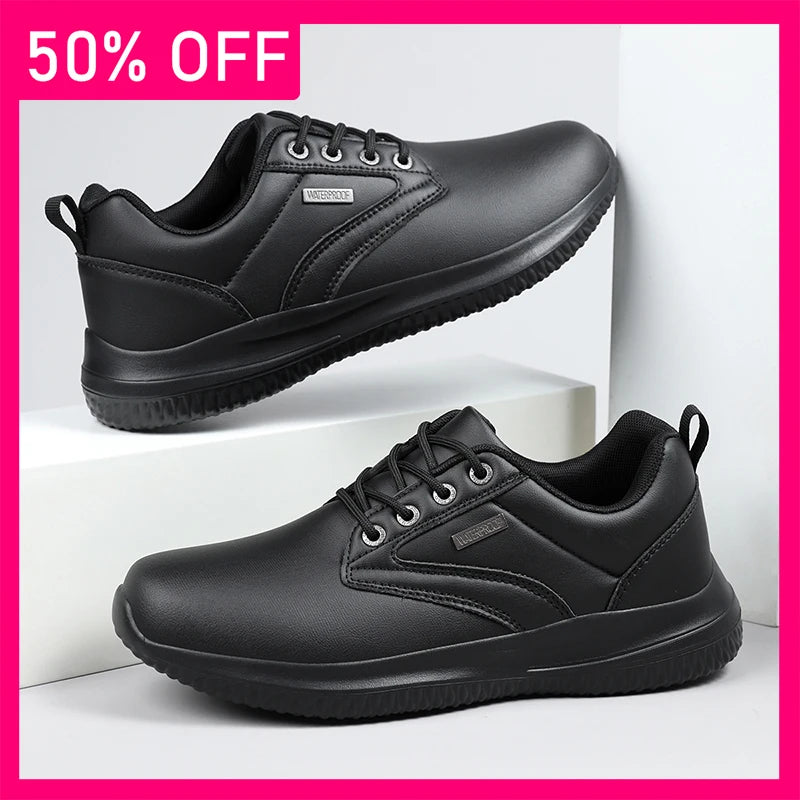 Men Sports Shoes New Leather Street Running Anti Slip Thick Soled Fitness Shoes Light Soft Youth Jogging Casual Shoes for Men