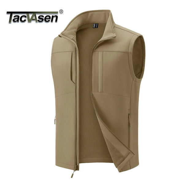 TACVASEN Mens Winter Warm Fleece Vest Jacket Multi Pockets Softshell Sleeveles Coats Waterproof Breathable Outdoor Outwear
