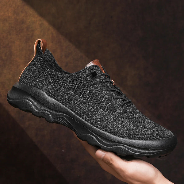Men's Breathable Walking Sneakers Lightweight Cushion Sole Casual Shoes Elastic Lace Slip On Athletic Shoes for Outdoor Travel