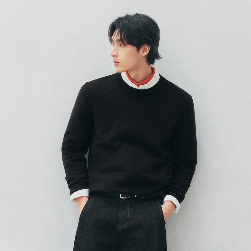 Semir Men Knit Sweater Solid Color Wool Blend Thermal Warmth Antistatic Antibacterial 2026 New Winter Daily Wear