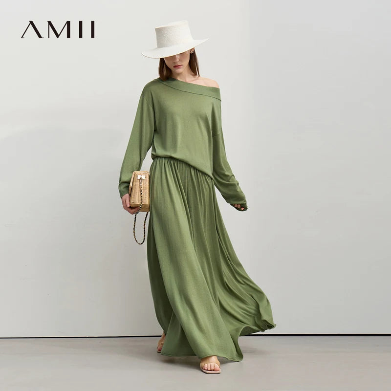 សំពត់វែង Amii ឆ្នាំ ២០២៦ រដូវស្លឹកឈើជ្រុះថ្មី អាវយឺតប៉ាក់រោមចៀម សំពត់វែងរាងអក្សរ A ធម្មតា ដៃវែងសម្រាប់ស្ត្រី 12651009