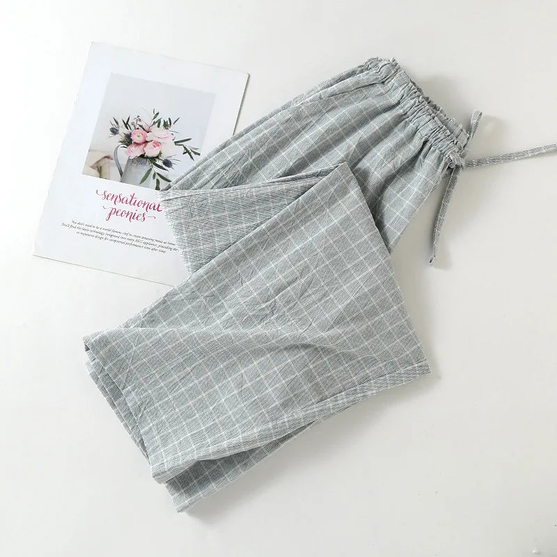 Pure Cotton Leisure Home Trousers Casual Plaid Breathable Sleepwear Pants Spring Autumn Homewear Pajamas Pant Women Pantalones
