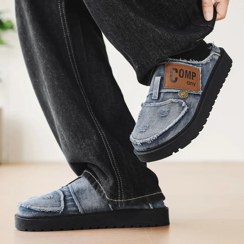 Men's Mules cowboy casual shoes four seasons breathable lightweight soft-sole non-slip comfortable outdoor walking semi slippers