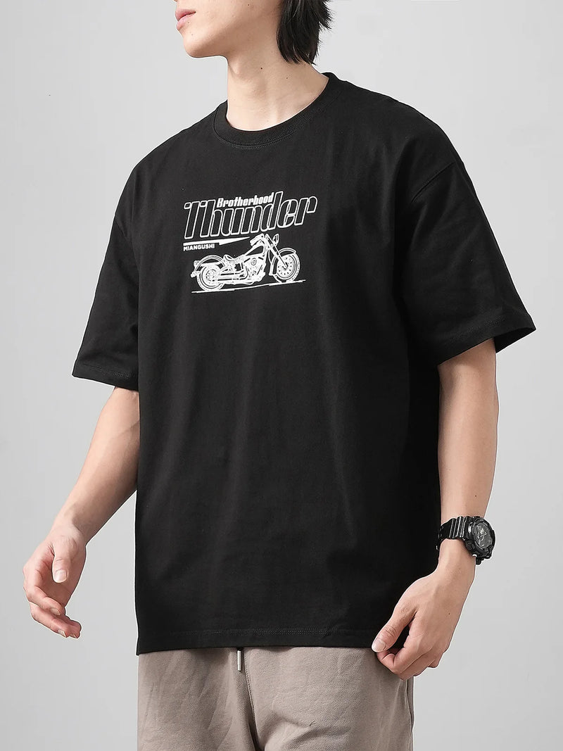 DUKEEN Vintage Motorcycles Printed Men's T Shirts 100% Cotton Summer 320G Heavyweight High Quality Short Sleeve Graphic Tops