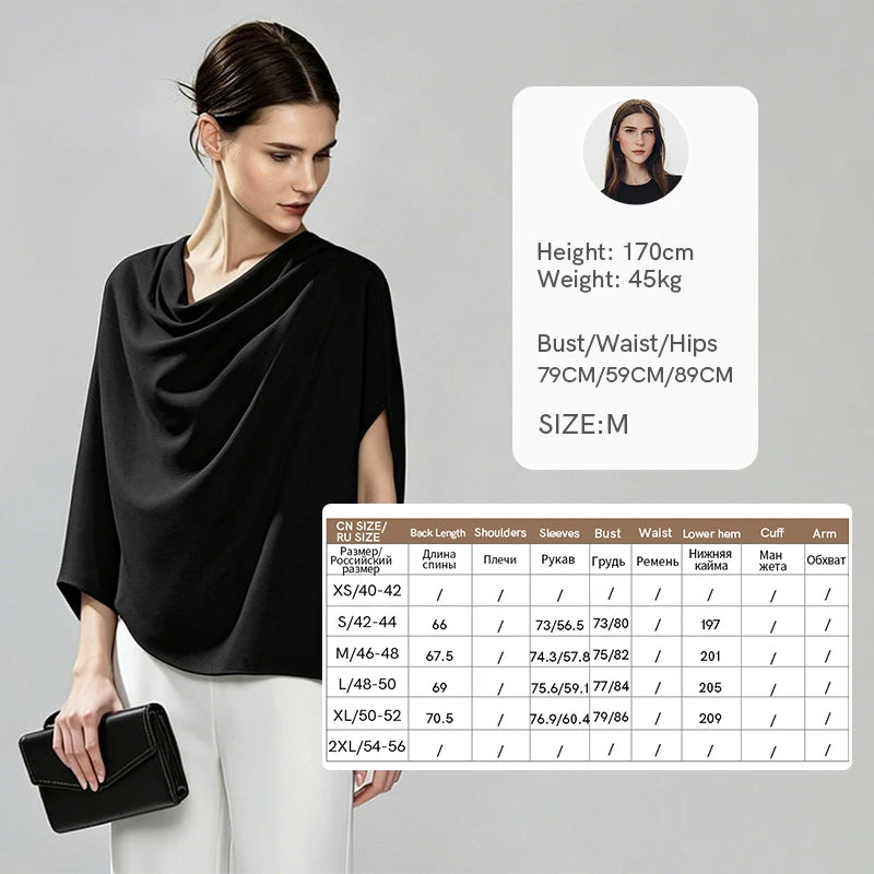 Amii Chiffon Blouse 2026 Summer New Asymmetric Dolman Sleeve Top Women Loose Elegant Cowl Neck Casual Women's Blouse 12642216