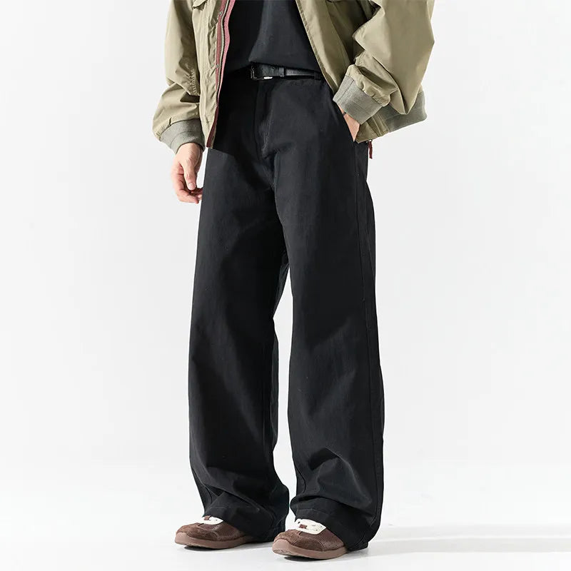 DUKEEN Men's Vintage Workwear Pants Heavyweight 100% Cotton Loose Straight Wide Leg Street Style