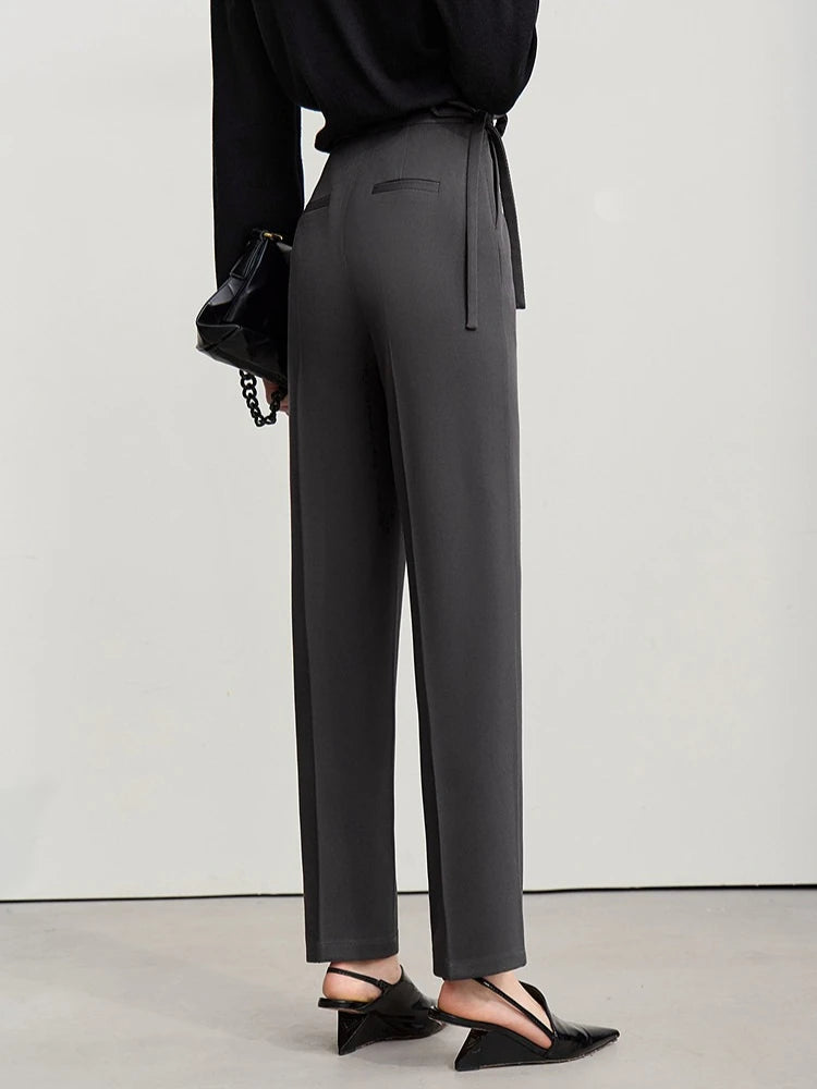 Amii Women's Autumn Pants 2026 New Solid Color Commuter Lace-up Tapered Pants Versatile Casual Trousers for Ladies 12621044