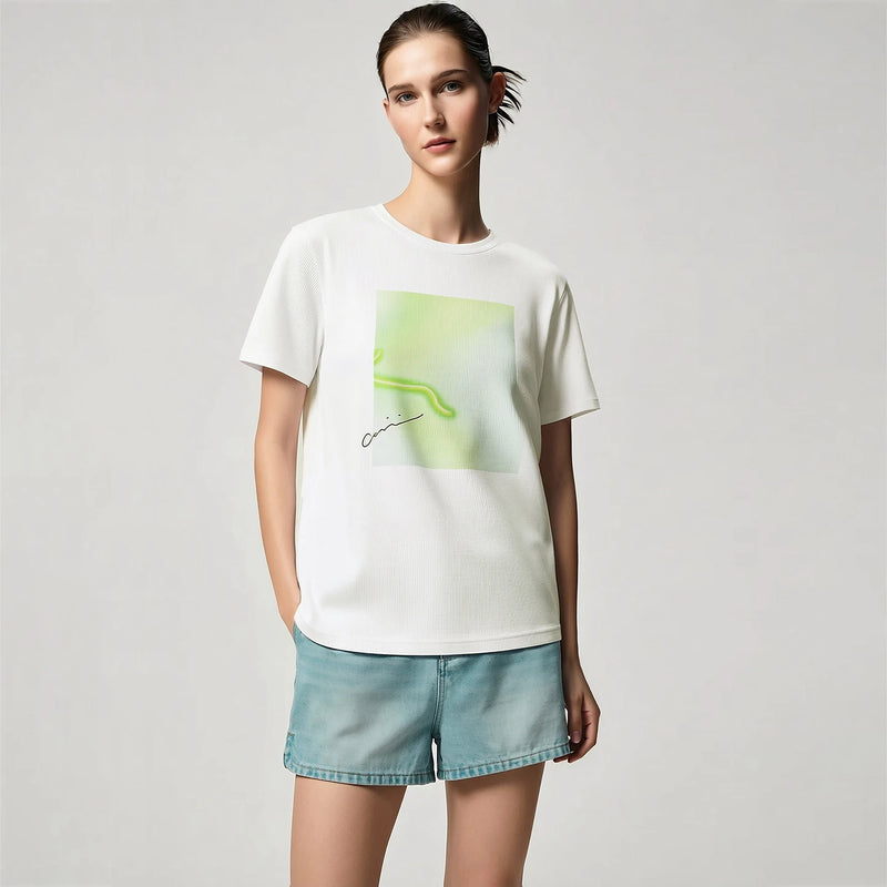 Amii T-shirt Women 2026 Summer New Printed Round Neck Cotton Tee Loose Casual Drop Shoulder Short Sleeve Tops Woman 12652008