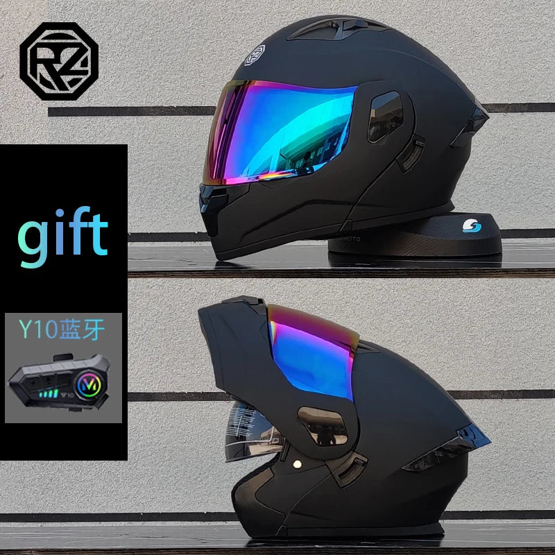 ORZ Motorcycle Helmet Modular Flip Helmet Dual Lens Full Helmet Comes with Bluetooth Earphones Model 103
