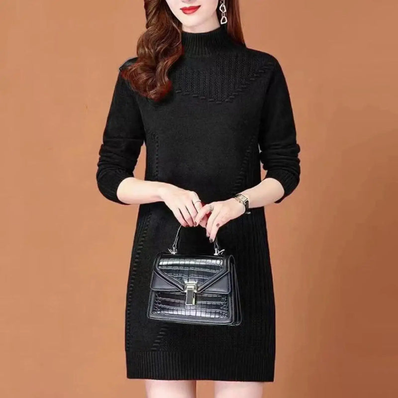 ទាញ Femmes ថ្មី Turtleneck ក្តៅ Pullovers អាវយឺតស្ត្រី Tops រដូវស្លឹកឈើជ្រុះរដូវរងា Knitwear សម្លៀកបំពាក់ស្ត្រីនិទាឃរដូវខ្លី Slim Dress
