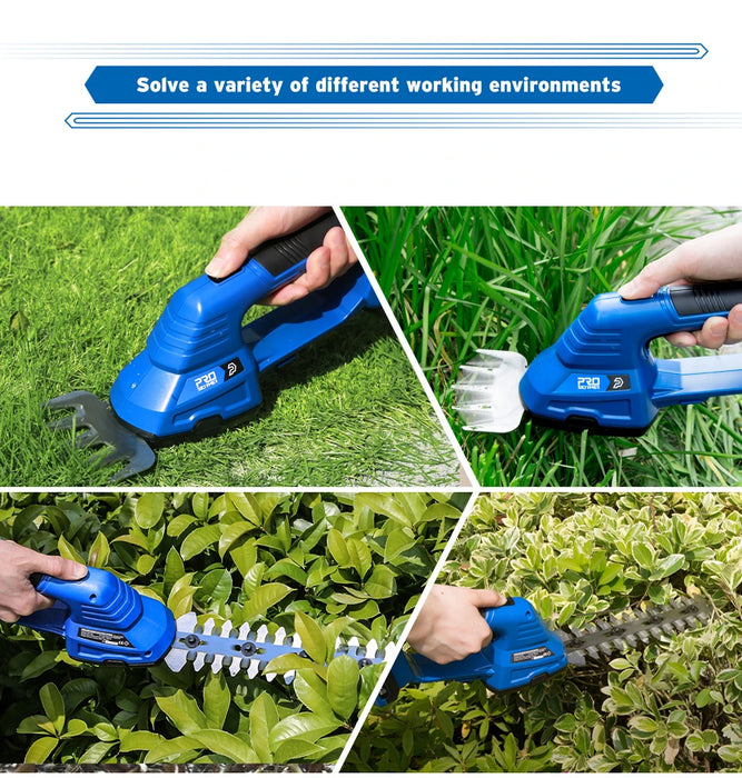 2 in 1 Electric Hedge Trimmer 20V Cordless Lawn Mower Battery Pruner Garden Tools Shears Shrub Trimmer for Grass By PROSTORMER