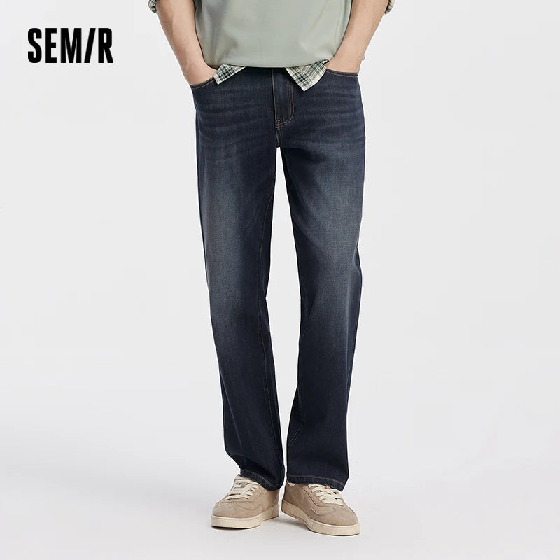 Semir Men Jeans Stretch Soft Straight Fit Casual Commute 2026 Autumn Long Denim Pants Clean Shape Everyday Style Daily Wear