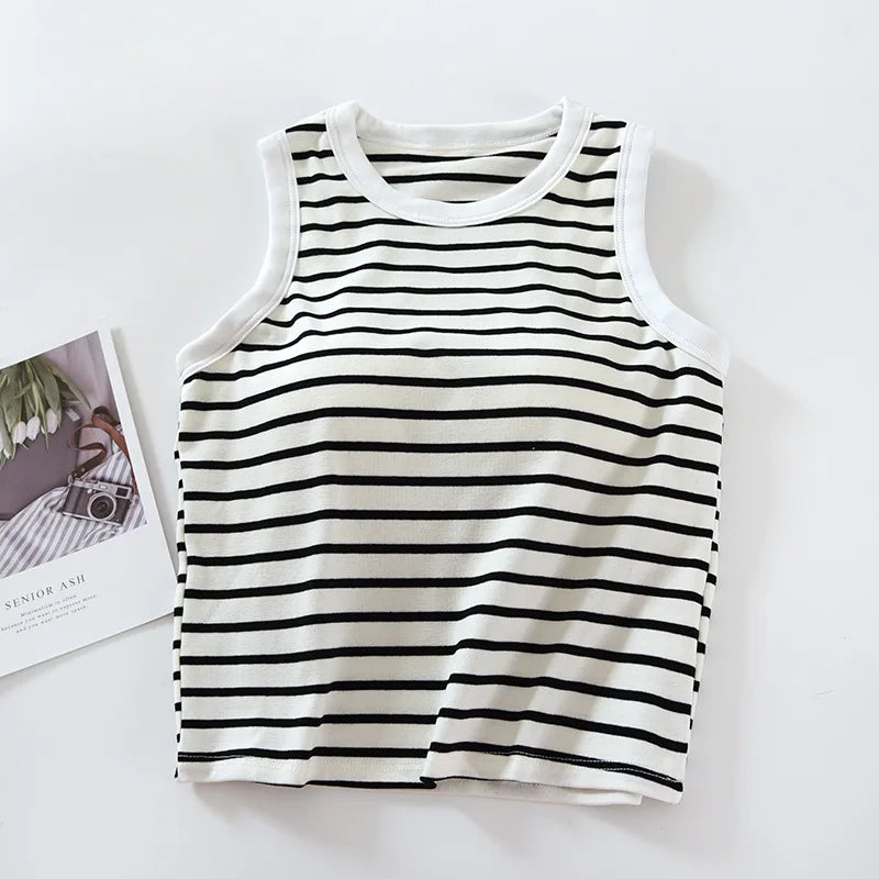 Women Sleeping Shirts New Knitted Cotton Sleepwear Tops One Piece Pajamas Striped Sleeveless Chest Pad Underwear T-shirt