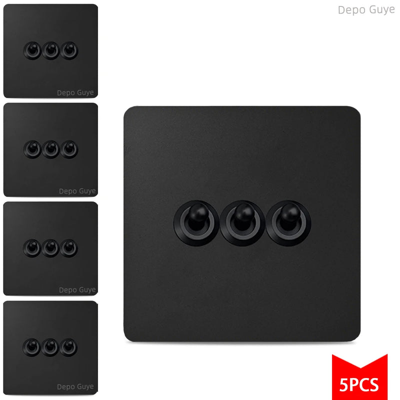 5/10PCS Toggle Wall Switch Black EU Standard Stainless Steel 1-4Gang 2Way Light Brass Lever Switch Panel For Home Improvement