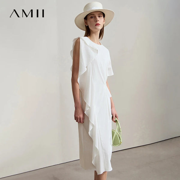 AMII រ៉ូបរលុងឆើតឆាយសម្រាប់នារីការិយាល័យរដូវក្តៅឆ្នាំ ២០២៥ រ៉ូបរលកផ្កាឈូកសាមញ្ញដៃអាវមិនទៀងទាត់ឆើតឆាយសម្រាប់ពិធីជប់លៀងមីឌី ១២៥៥២០៦៩