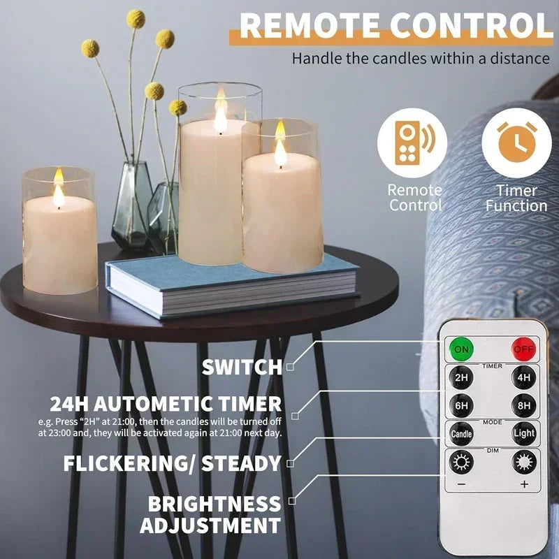 LED Lights for Home Electronic Candle LED Candle Decor Clear Acrylic Candle Full Set Remote Control Timer for Christmas Wedding