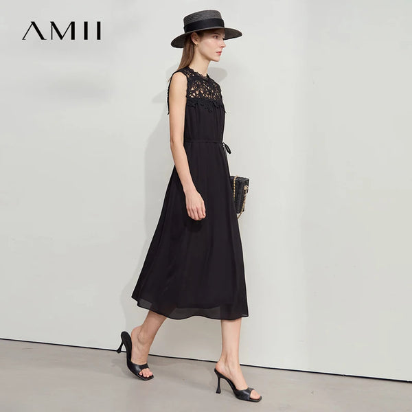 រ៉ូប Amii Minimalism សម្រាប់វិស្សមកាល រ៉ូបធម្មតា ចរ សម្លៀកបំពាក់ស្ត្រី រដូវក្តៅ ឆ្នាំ២០២៦ រ៉ូបចររលុង ដៃខ្លី រ៉ូបវែង ស្រួលពាក់ 1252026