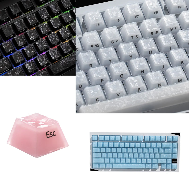 Akko Glassy Carbon Fiber Keycap Set Double-Shot Cherry Profile Side-Printed Keycaps for 61/75/87/Full Size Mechanical Keyboard
