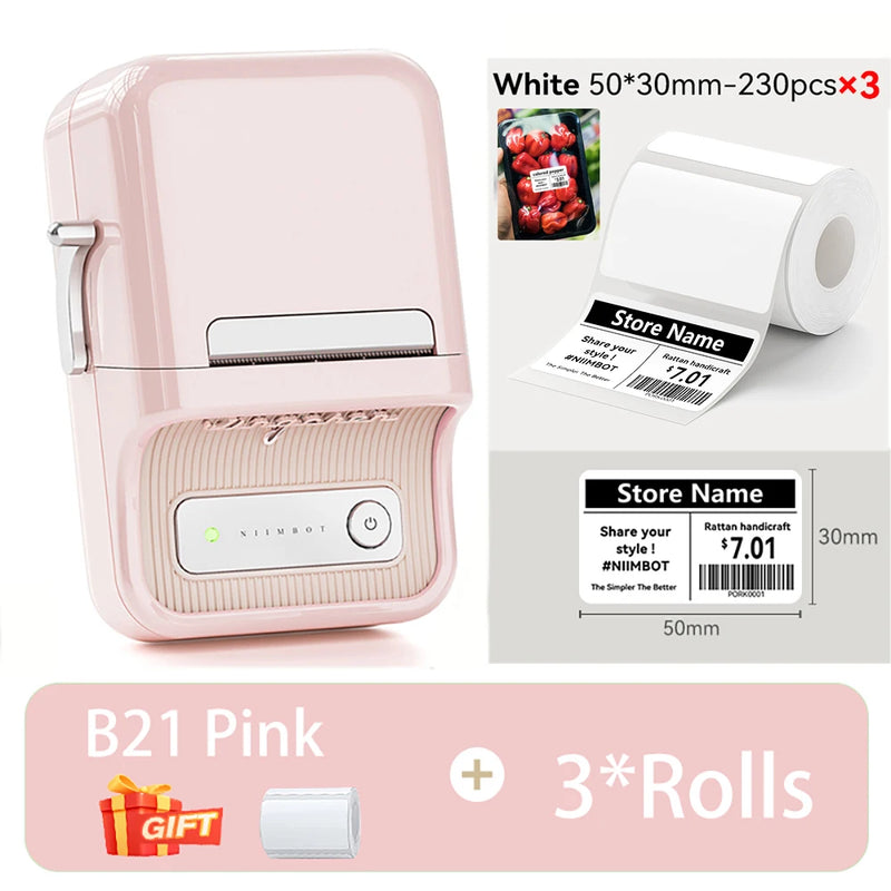 NIIMBOT B21/B1 Portable Thermal Printer 1500mAh Wireless Sticker Printer With Self-adhesive Labels For Barcode Clothing Jewelry