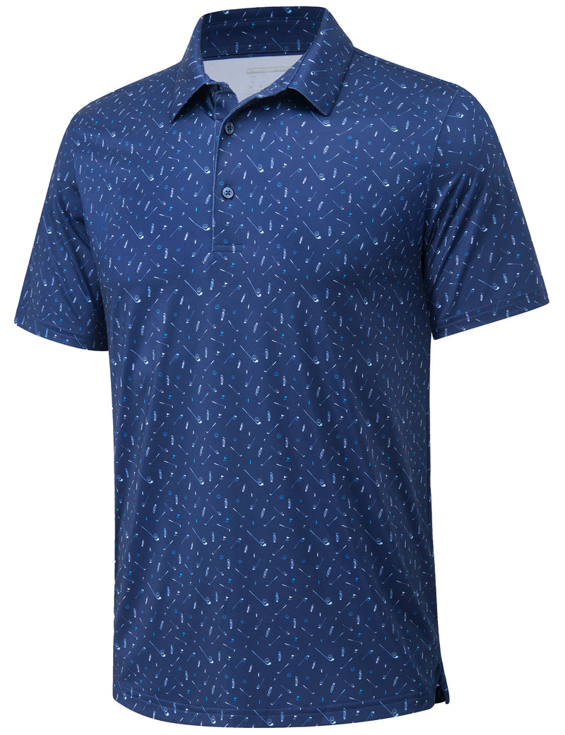 TACVASEN Mens Polo Shirts Casual Short Sleeve Print Patterns Collared Shirt Performance Moisture Wicking Golf Polos Work Polos
