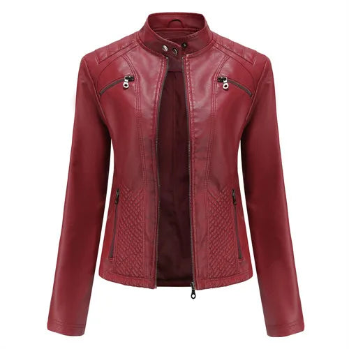 Women Leather Jacket, 2026 Autumn Spring Women's Moto Biker Zipper Jackets Red Black Apricot Coffee Coat Ladies Outerwear S-3XL