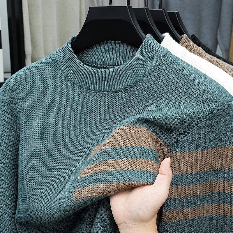 Designer Original Men Long Sleeved Knitted Sweater Stripes Color Blocking Thicken Keep Warm Autumn Winter CasualFashion Pullover