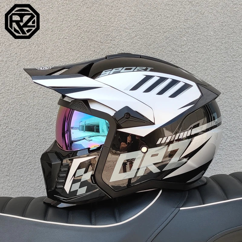 ORZ approves high-quality retro motorcycle helmet modular multifunctional combination helmet Black Warrior off-road full helmet
