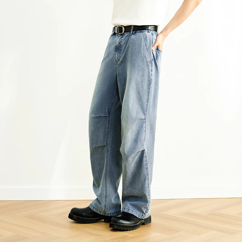 Semir Men Jeans Pleated 2026 Loose Fit Straight Lightweight Washed Urban Casual Everyday Style Soft Comfortable Daily Wear